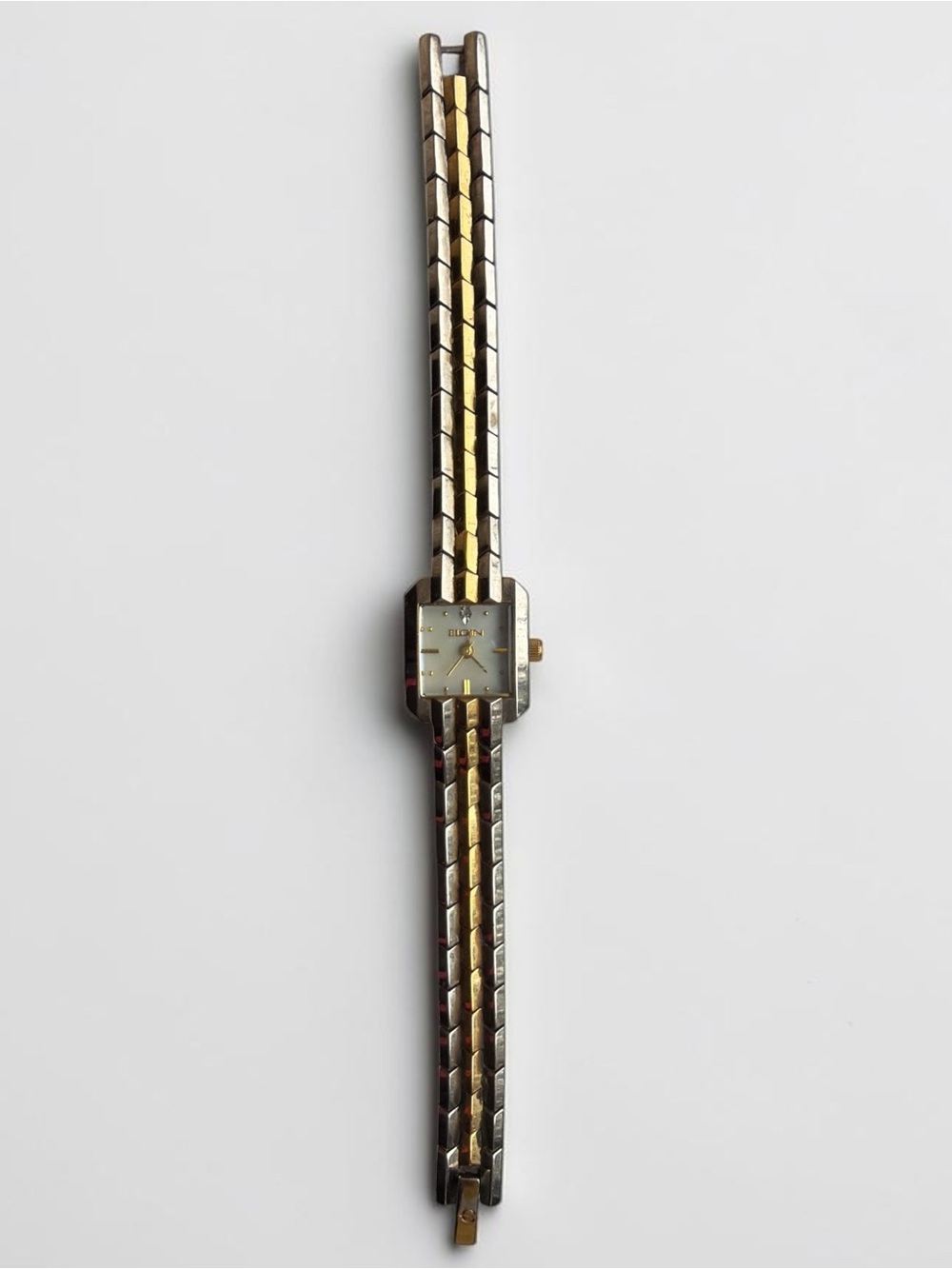 Vintage Elgin Two Tone Gold & Silver Square Face Ladies Watch Pearl Face - Picture 2 of 7